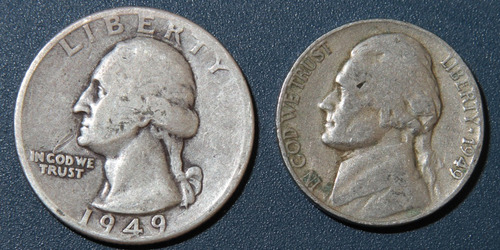 2 Moneda 1949 D Washington Quarter Plata Jefferson Ni 5c Lpl