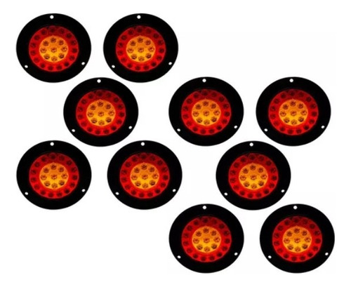 Kit 10 Plafones Redondo P/camión 24 Leds Bi Color R/ambar