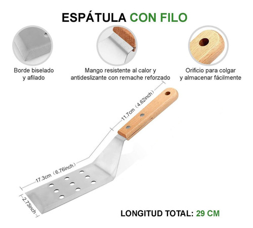 Imagen 3 de 6 de Juego 2 Espátulas De Acero Inoxidable Con Mango De Madera
