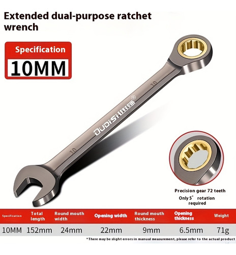 Chave Ajustável 10mm Dupla De Carbono Aço Com Manivela