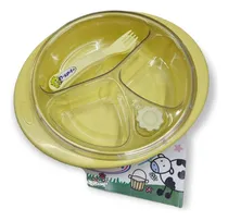 Comprar Plato Térmico Involcable Para Bebé Con Cubiertos Dispita Color Amarillo