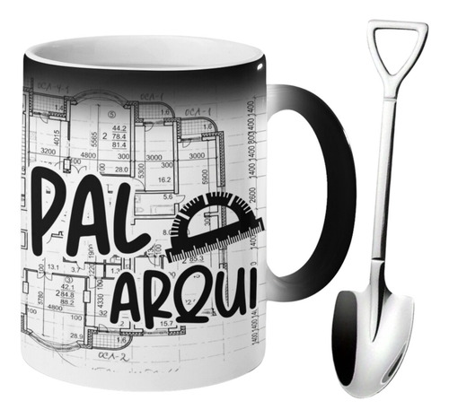 Taza Mágica Arquitecto+cuchara Pala Personalizada Plano Blanco Arquitecto