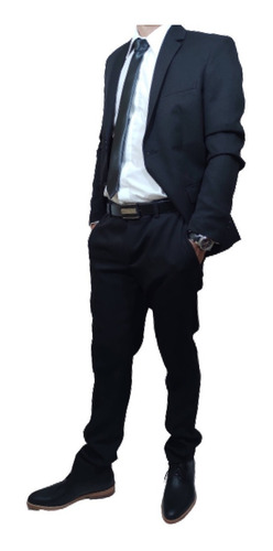 Imagen 7 de 9 de Traje Ambo Negro Hombre Entallado O Clasico