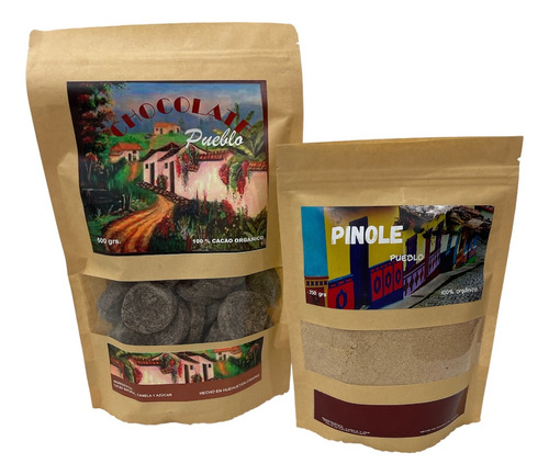 Duo Pack Chocolate 100% Cacao Y Pinole Artesanal Pueblo