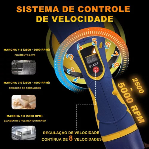Politriz Automotiva Lixadeira Orbital Sem Fio 2 Baterias