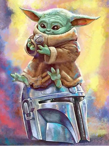 Bordado Pintura Diamante - Baby Yoda Casco Mandalorian 40x30