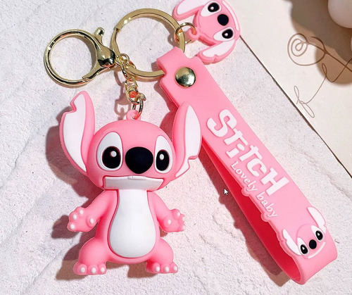 Chaveiro Stitch Rosa, 3d, Robusto, 6,3cm X 5,2cm, Com Alça