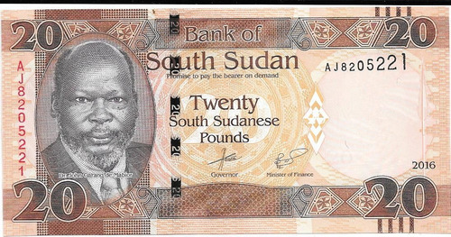 Billete Sudan Del Sur 20 Libras Año 2016 Sin Circular