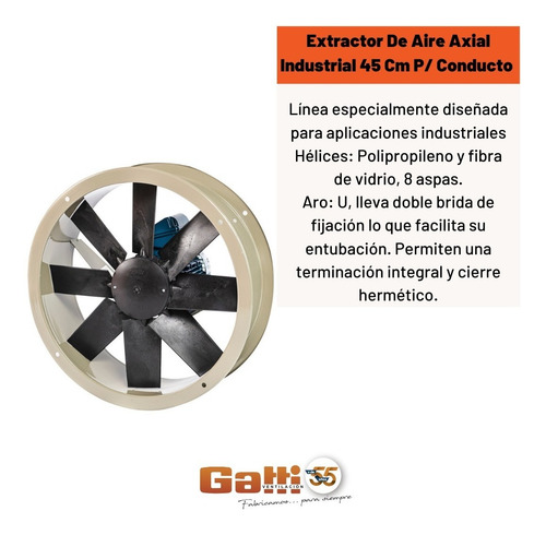 Imagen 4 de 10 de Extractor De Aire Axial Industrial 45 Cm P/ Conducto Gatti Ventilación