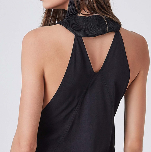 Blusa Animale Preta Alongada Em Viscose Nova Com Etiqueta