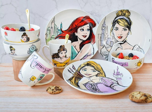 Vajilla Princesas De Disney Porcelana 12 Piezas Color Blanco