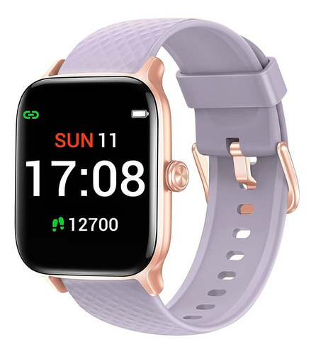 Reloj Inteligente Smartwatch Estilo De Vida Y Fitness Ew1 Color De La Caja Blanco Color De La Malla Lila Color Del Bisel Dorado