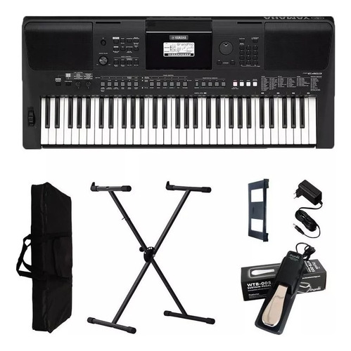 Teclado Yamaha Psr-e463 + Capa + Suporte + Pedal Usado Preto (Usado)