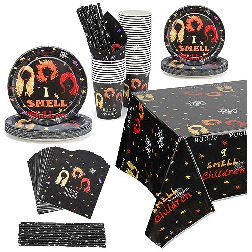 122 Pcs Halloween Party Supplies Hocus Pocus Tableware ...