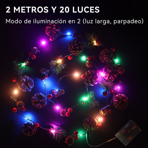 Decoraciones Navideñas Luces Luditek Gl110 Serie 20 Led Cono De Pino Adornos Navidenas Bateria 2m De Piñas Multicolor