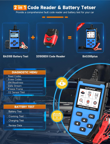 Escáner Obd2 Autophix 2 En 1 Con Probador De Batería,