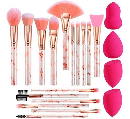 Set Brochas De Maquillaje 16 Brochas 4 Esponjas 1 Limpiador 