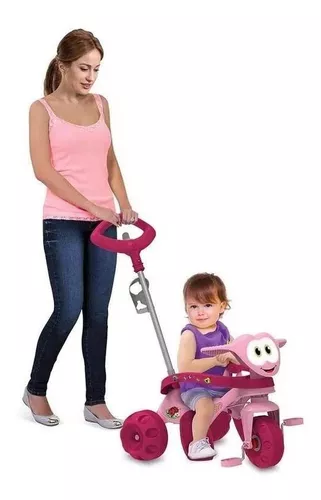 Triciclo Infantil Bandeirante Zootico Passeio E Pedal Rosa