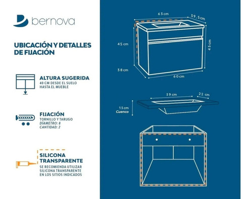 Imagen 2 de 9 de Vanitory Colgante 60 Olmo Alpino Calidad