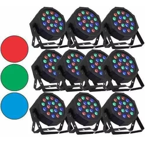 Pack 10 Tacho Par Led  18 X 1.5 W Led Ritmico Dmx Eventos