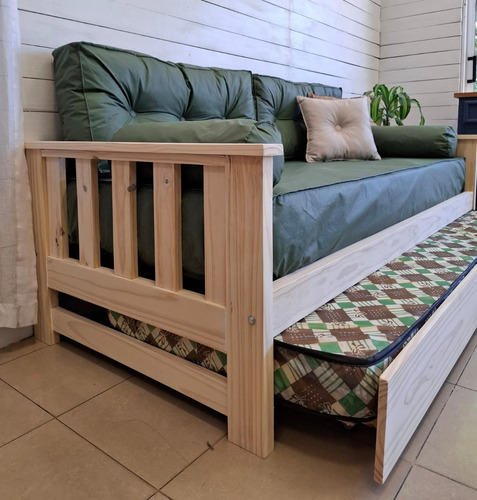 Diván Cama Sillón + 2 Colchones + Kit Diván Eco Cuero Madera Cruda Eco Curo A Eleccion