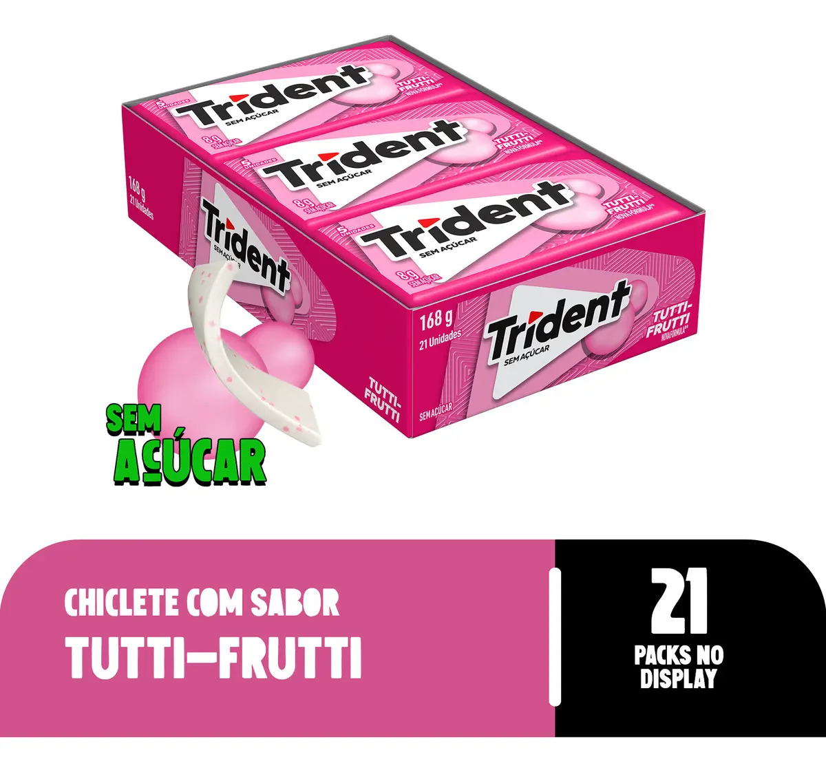Pack Chiclete 21 Unidades Sem Açúcar Tutti Frutti Trident