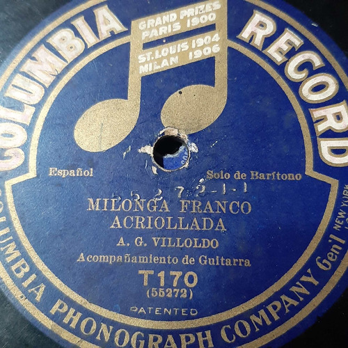 Pasta A G Villoldo Acomp Guitarra Columbia Record C245