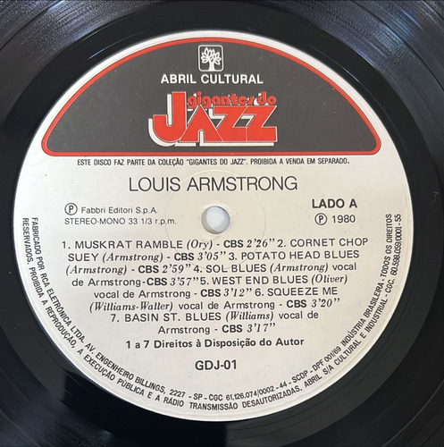 Louis Armstrong A Pers.do Jazz + Biobgrafia Lp In Brasil (Usado)