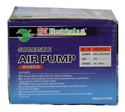 Imagen 6 de 10 de Bomba Sumergible Con Aireador Rs 600 Luz Led 3w Acuario
