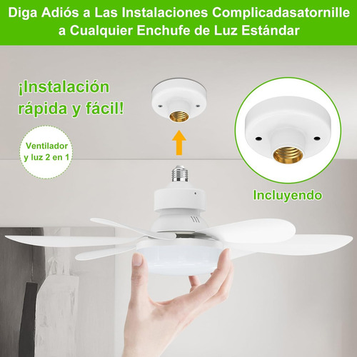 Lámpara De Ventilador Luz Led, E26/e27 Ventiladores De Techo Con Control Remoto, 40w Luz De Ventilador Con Foco Led, 52cm