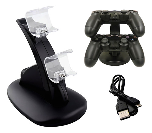 Base de carga, control de carga, base para PS4, doble soporte USB, color: negro