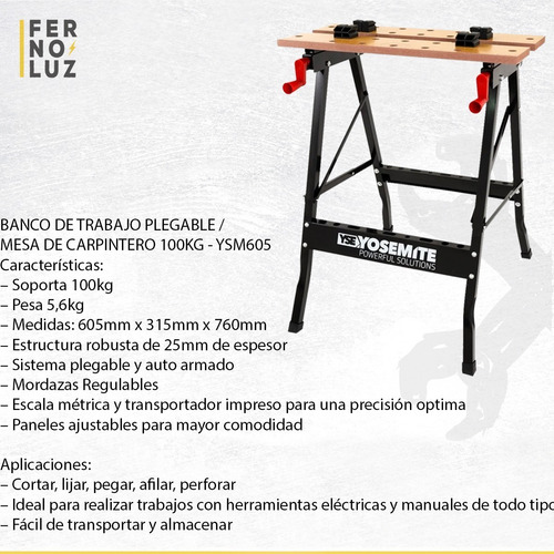 Imagen 3 de 10 de Banco De Trabajo Plegable Carpintero Profesional Yosemite