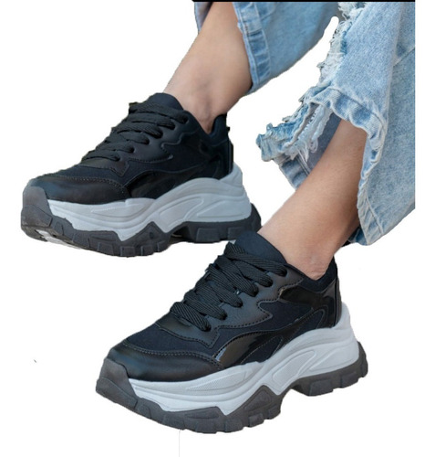 Zapatilla Alta Plataforma Mujer Sneakers Moda 2024 Liviana