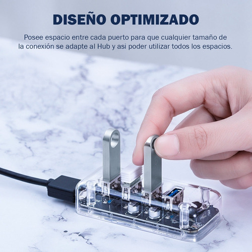 Imagen 6 de 10 de Hub Usb 3.0 Multiplicador 4 Puertos Pc Notebook Transparente