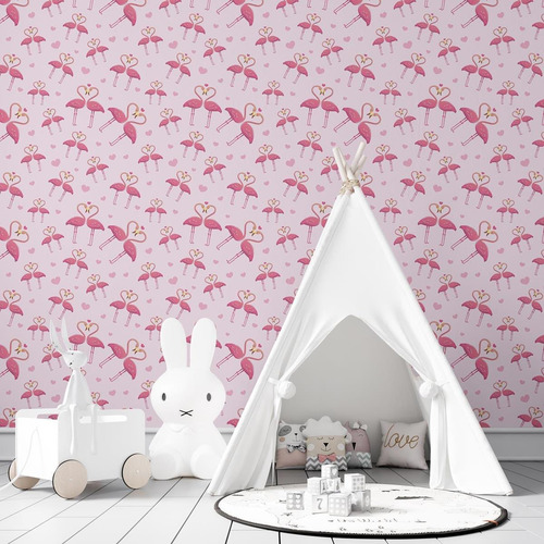 Imagem 3 de 5 de Papel De Parede Adesivo Flamingos Namorados N03118 Rolo De 0
