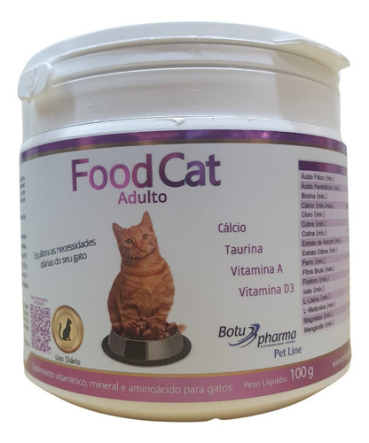 Suplemento Pet Gato Botupharma Pet Line Food Cat Adulto 100g