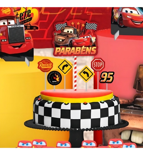 Parte superior de tarta: coches, cumpleaños, coches, decoración variada, Eva