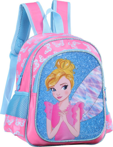 Mochila De Costas Escolar Infantil Fada Princesa Menina Cor Azul-celeste Desenho Do Tecido Lisa