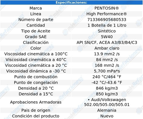 Aceite De Motor 5w40 S320 L6 3.2l 94-99 1 Lt Alemán