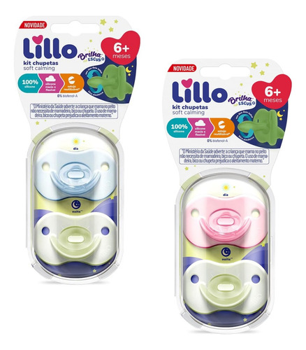Chupetas 100% Silicone Lillo Day Night Kit Com 2 Unidades
