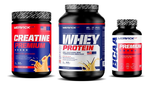 Creatina Premium + Whey Protein 1kg + Bcaa Premium 120 Caps Mervick Lab