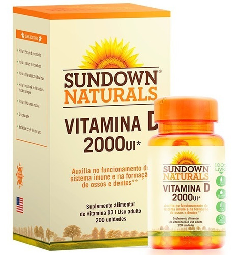 Vitamina D 2000 Ui Sundown 200 Cápsulas D3 Imunidade Ossos