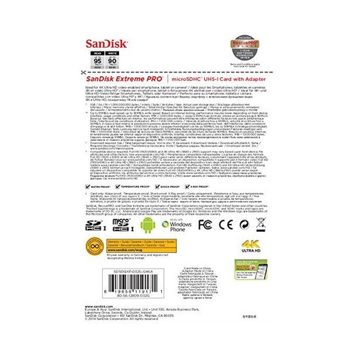 Sandisk Extreme Pro Uhs-i De 32 Gb / U3 Micro Sdhc Con 4k Ul
