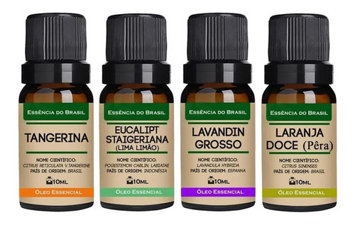 Kit 4 Óleos Essenciais 10ml - Puro E Natural