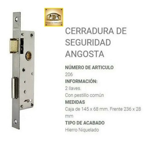 Imagen 4 de 9 de Cerradura Seguridad Prive 206 Angosta Hierro Niquelado 40 Mm