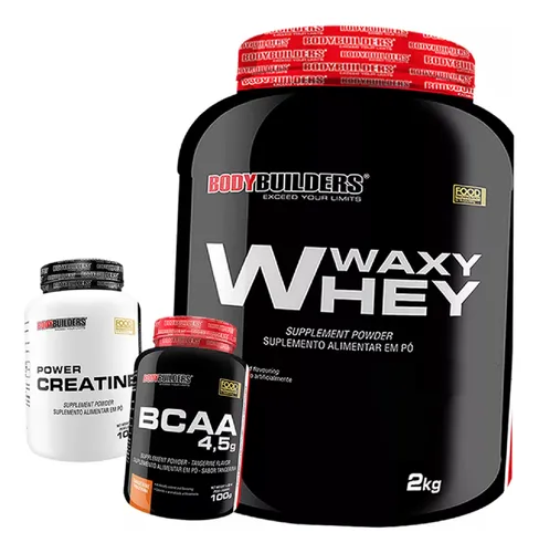 comprar Bodybuilders Kit Pote Whey Protein 2kg com Bcaa e Creatina Imediato Sabor Cappuccino