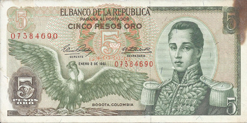 Colombia 5 Pesos 2 Enero 1961