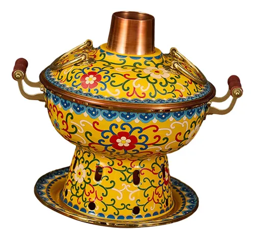 Cloisonne Hot Pot Cooking Pot Chafing Dish Kitchen Yellow