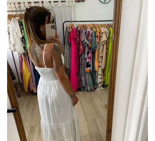 Vestido Largo Blanco Broderie Mujer The Big Shop