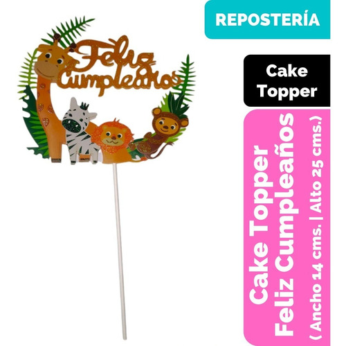Cake Topper Feliz Cumpleaños Decoración Animales De La Selva